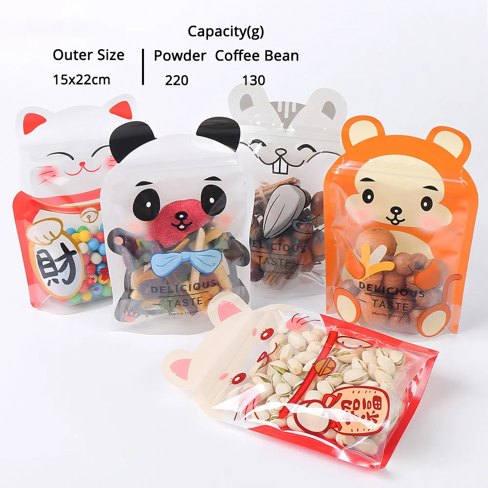 15x22cm Clear Animal Printing Cute Packaging Bag Plastic Mylar Stand Up Gift Bag Candy Storage Recyclable Zip Lock Pouch