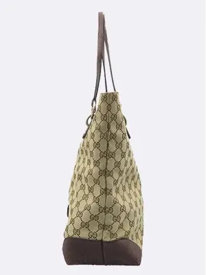 247237 GG logo jacquard dark brown leather blend interlocking charm detail tote bag