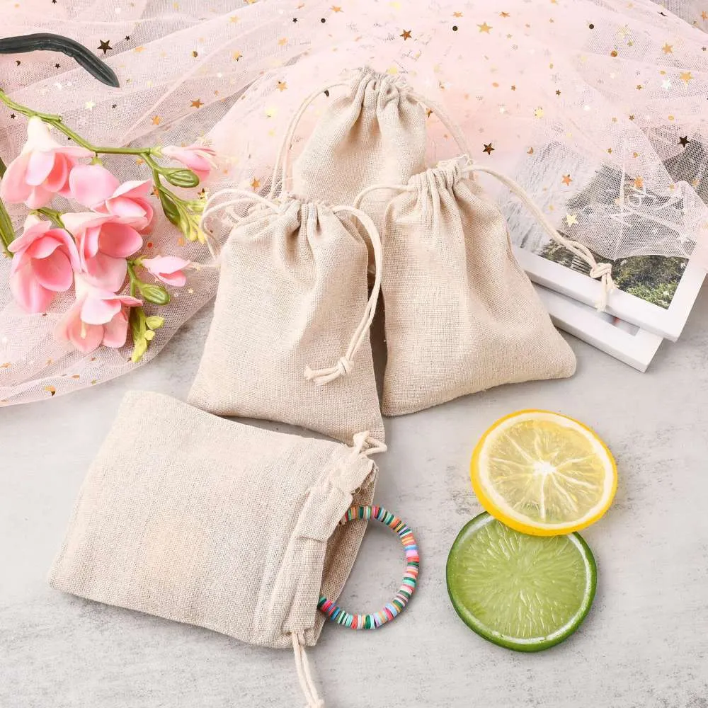 250 pc Cotton Packing Pouches Drawstring Bags, Gift Sachet Bags, Muslin Bag Reusable Tea Bag, Wheat, 14x11cm