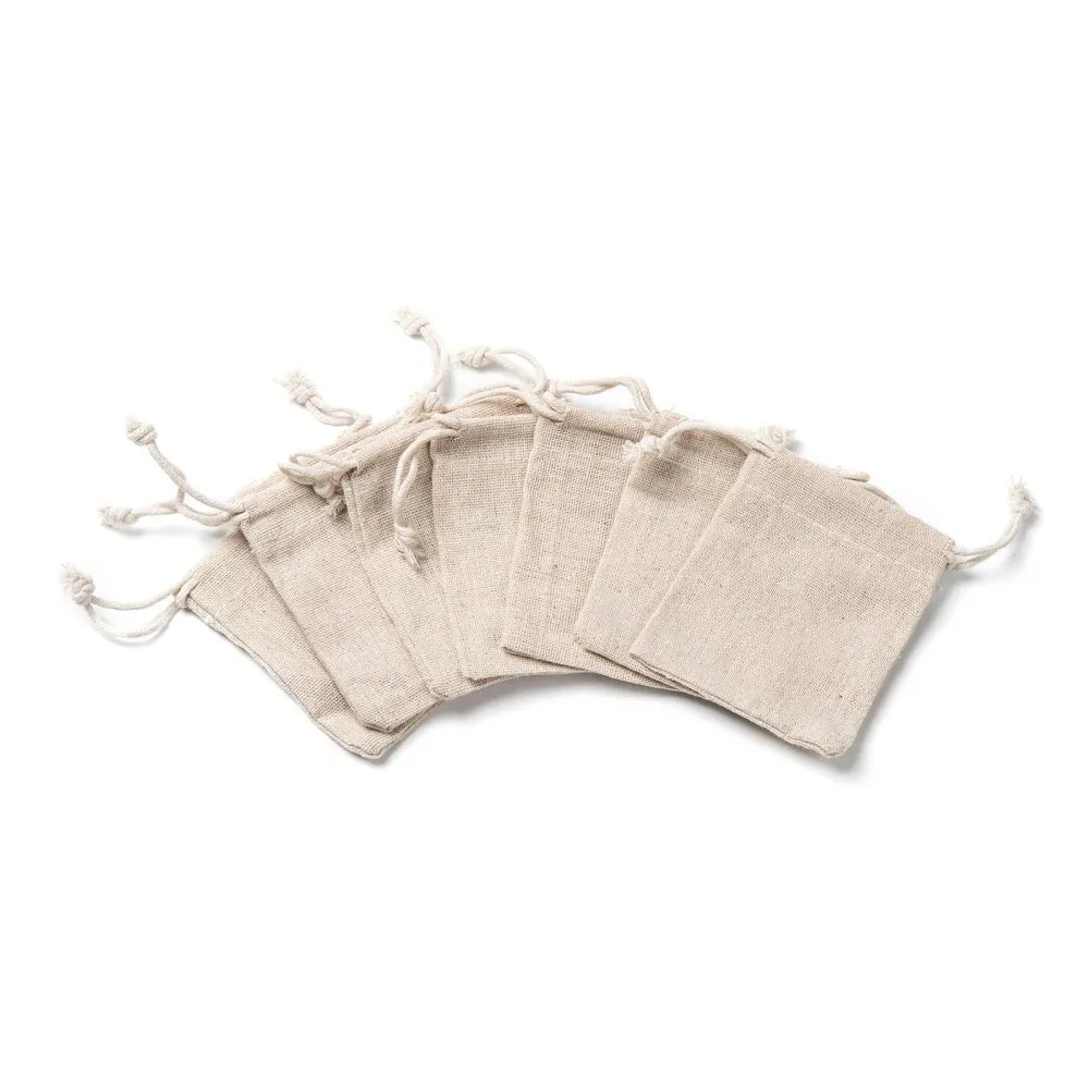 250 pc Cotton Packing Pouches Drawstring Bags, Gift Sachet Bags, Muslin Bag Reusable Tea Bag, Wheat, 9x8cm
