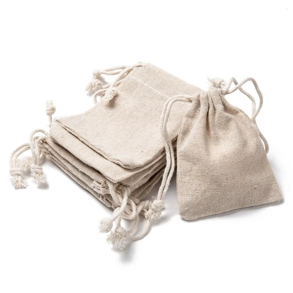 250 pc Cotton Packing Pouches Drawstring Bags, Gift Sachet Bags, Muslin Bag Reusable Tea Bag, Wheat, 9x8cm