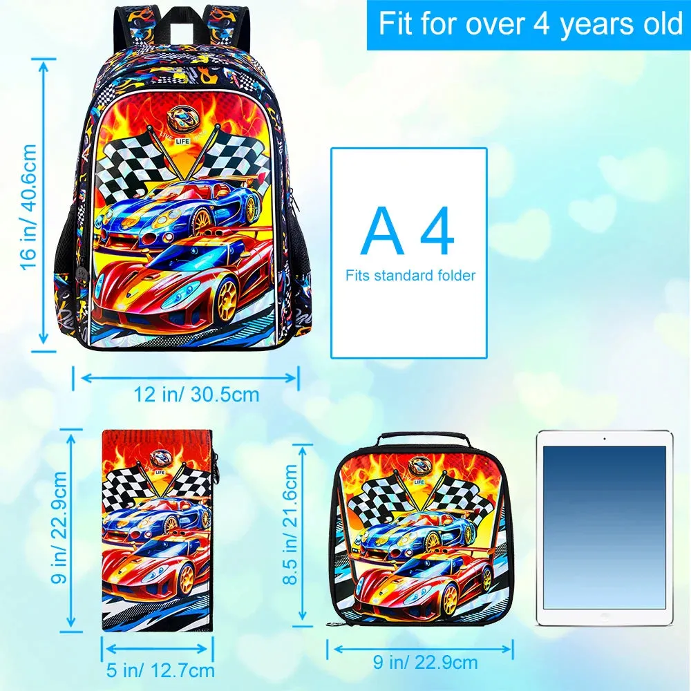 3 Piece Boys Backpack Set 16 Inch Bookbag With Lunch Box For Elementary School