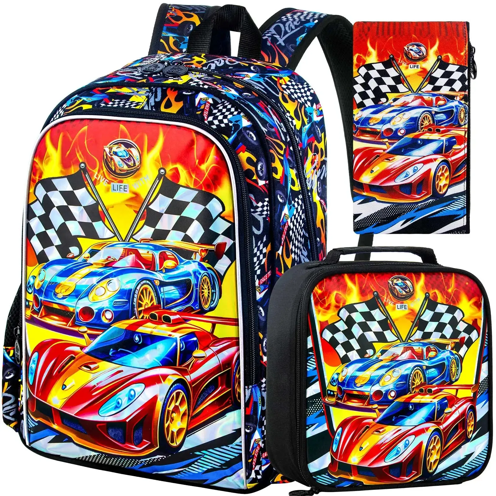 3 Piece Boys Backpack Set 16 Inch Bookbag With Lunch Box For Elementary School