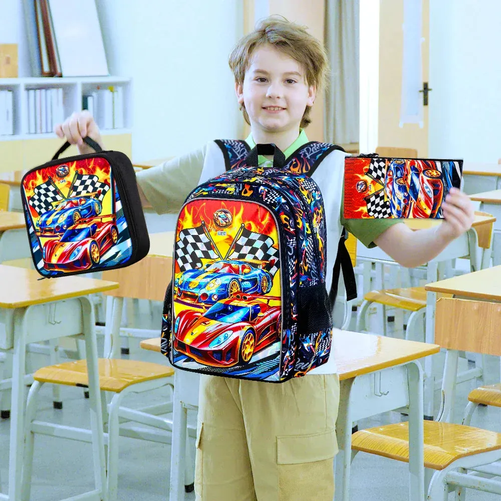 3 Piece Boys Backpack Set 16 Inch Bookbag With Lunch Box For Elementary School