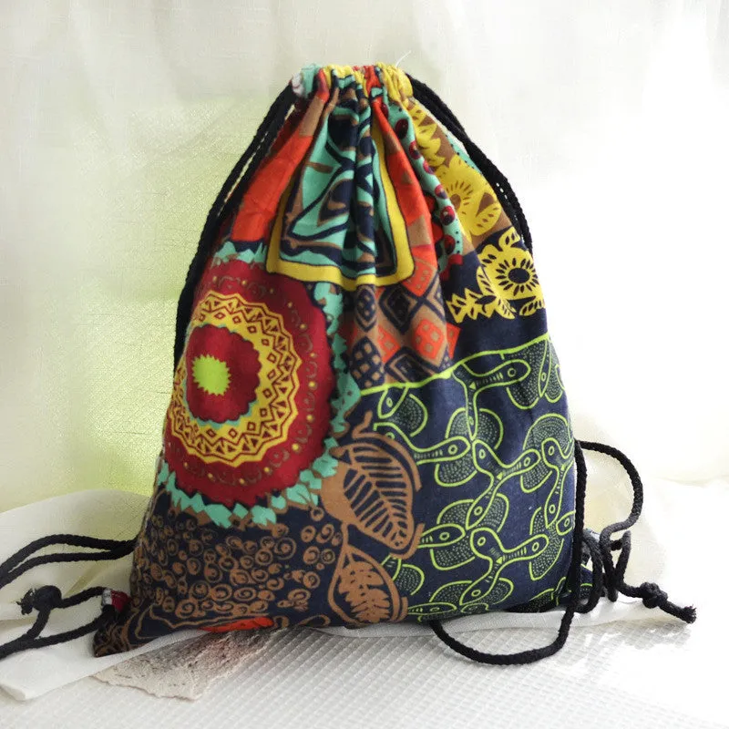 42cm Drawstring Backpack Bohemia Color Pattern Canvas Beach and Pool Bag - Free Shipping N.A.