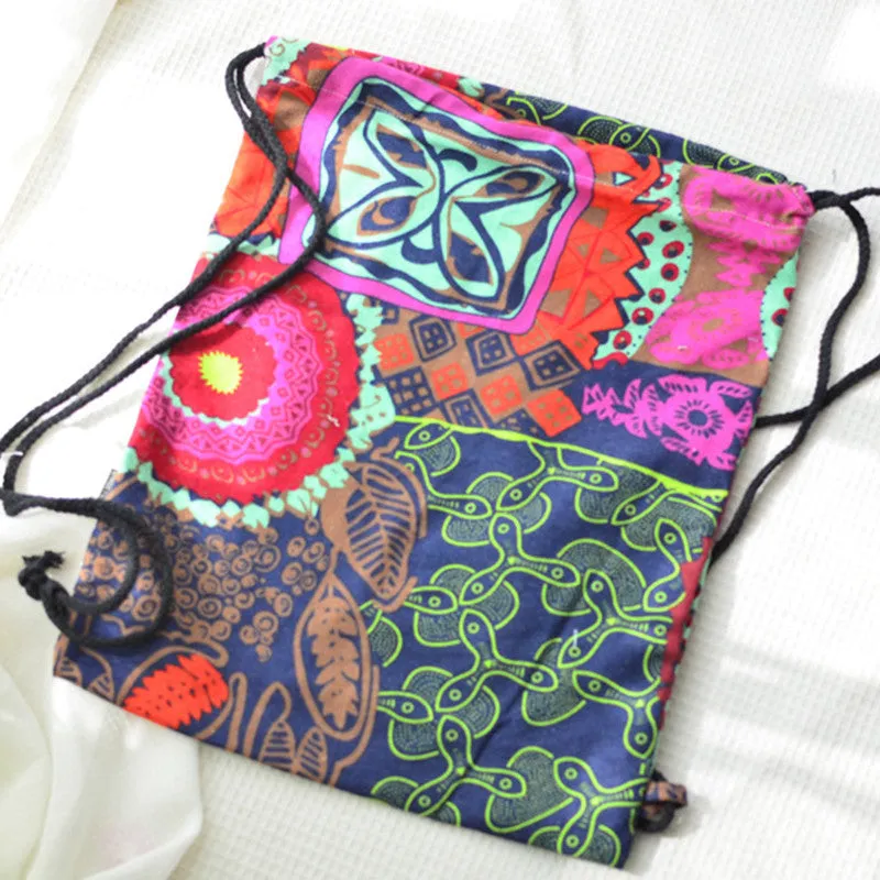 42cm Drawstring Backpack Bohemia Color Pattern Canvas Beach and Pool Bag - Free Shipping N.A.