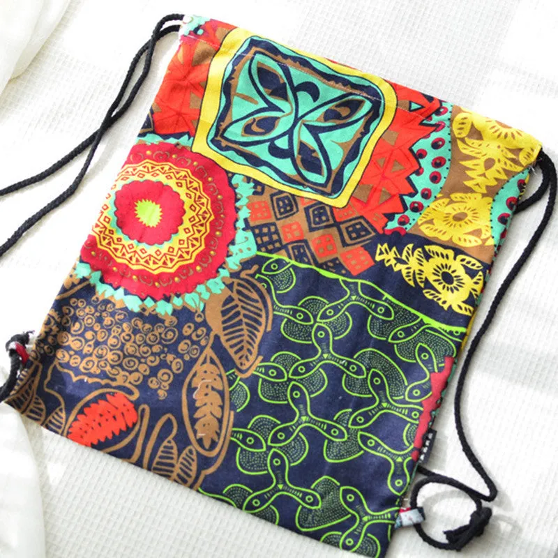 42cm Drawstring Backpack Bohemia Color Pattern Canvas Beach and Pool Bag - Free Shipping N.A.