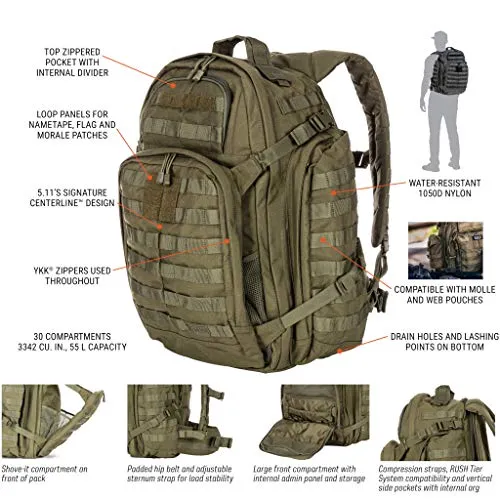 5.11 RUSH72 Tactical Backpack, Large, Style 58602, Double Tap