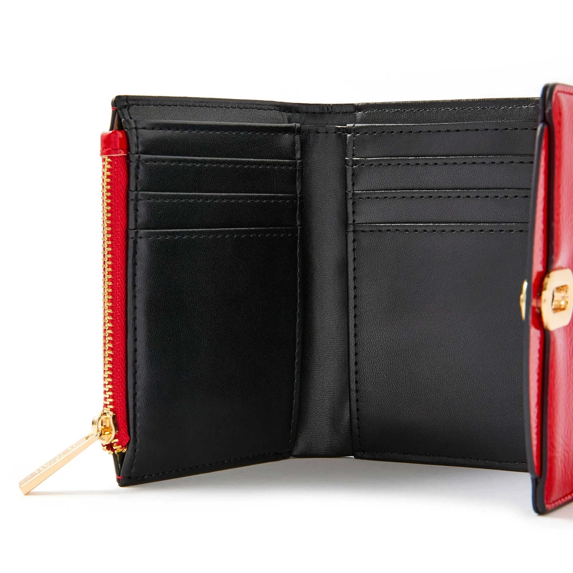 Accessorize London Women's Faux Leather Red Patent Lock Wallet Purse