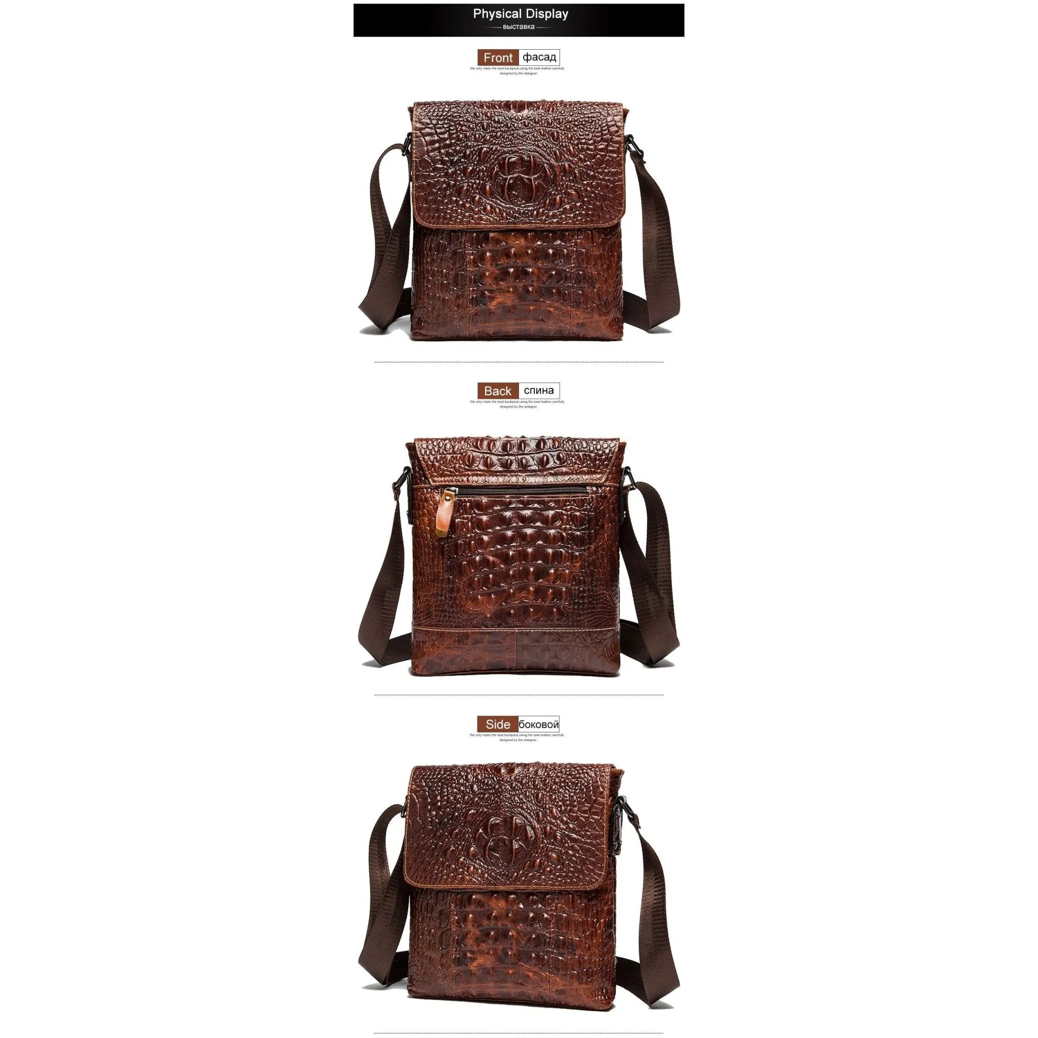 AlliLux Soft Leather Exotic Flap Messenger Bag
