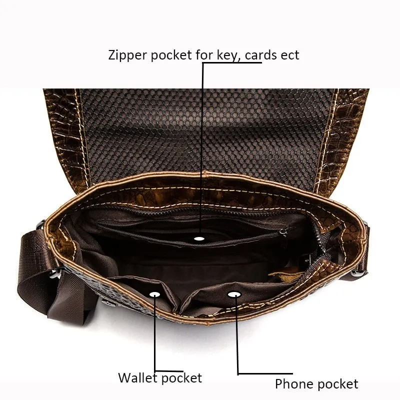 AlliLux Soft Leather Exotic Flap Messenger Bag