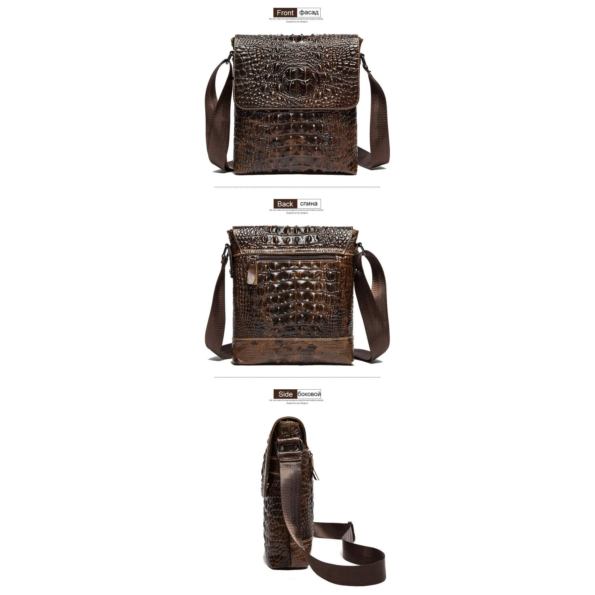 AlliLux Soft Leather Exotic Flap Messenger Bag