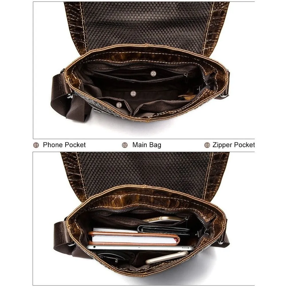 AlliLux Soft Leather Exotic Flap Messenger Bag