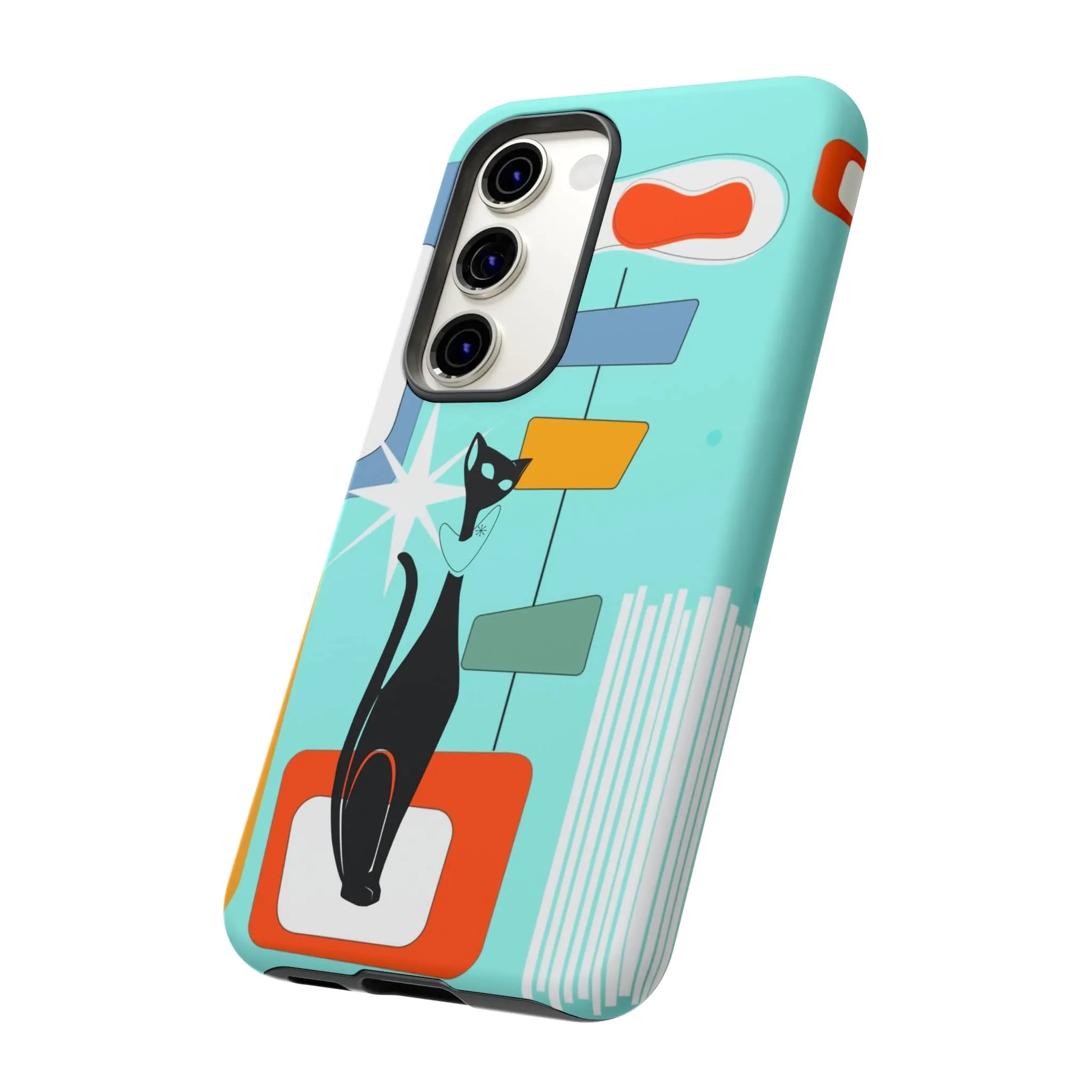 Atomic Cat, Mid Mod Aqua Blue, Geometric, Samsung, Google Pixel, Tough Cases