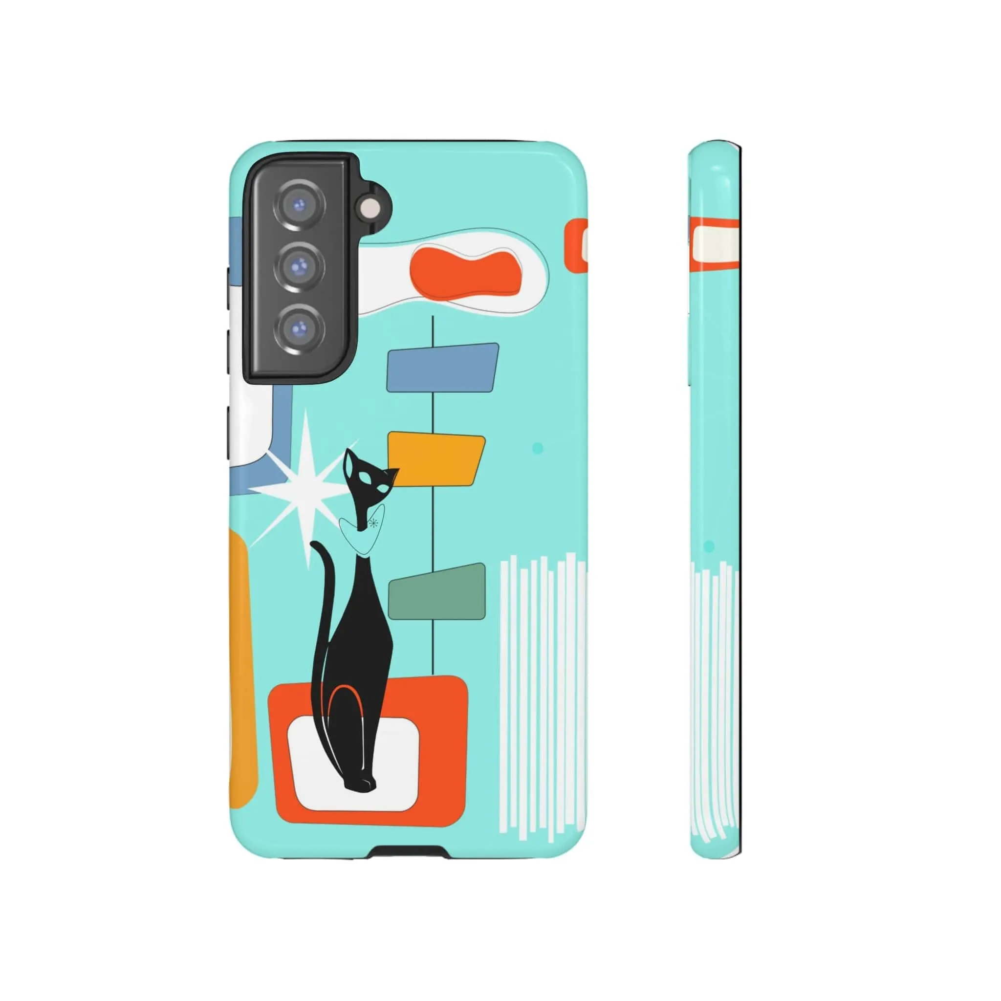 Atomic Cat, Mid Mod Aqua Blue, Geometric, Samsung, Google Pixel, Tough Cases