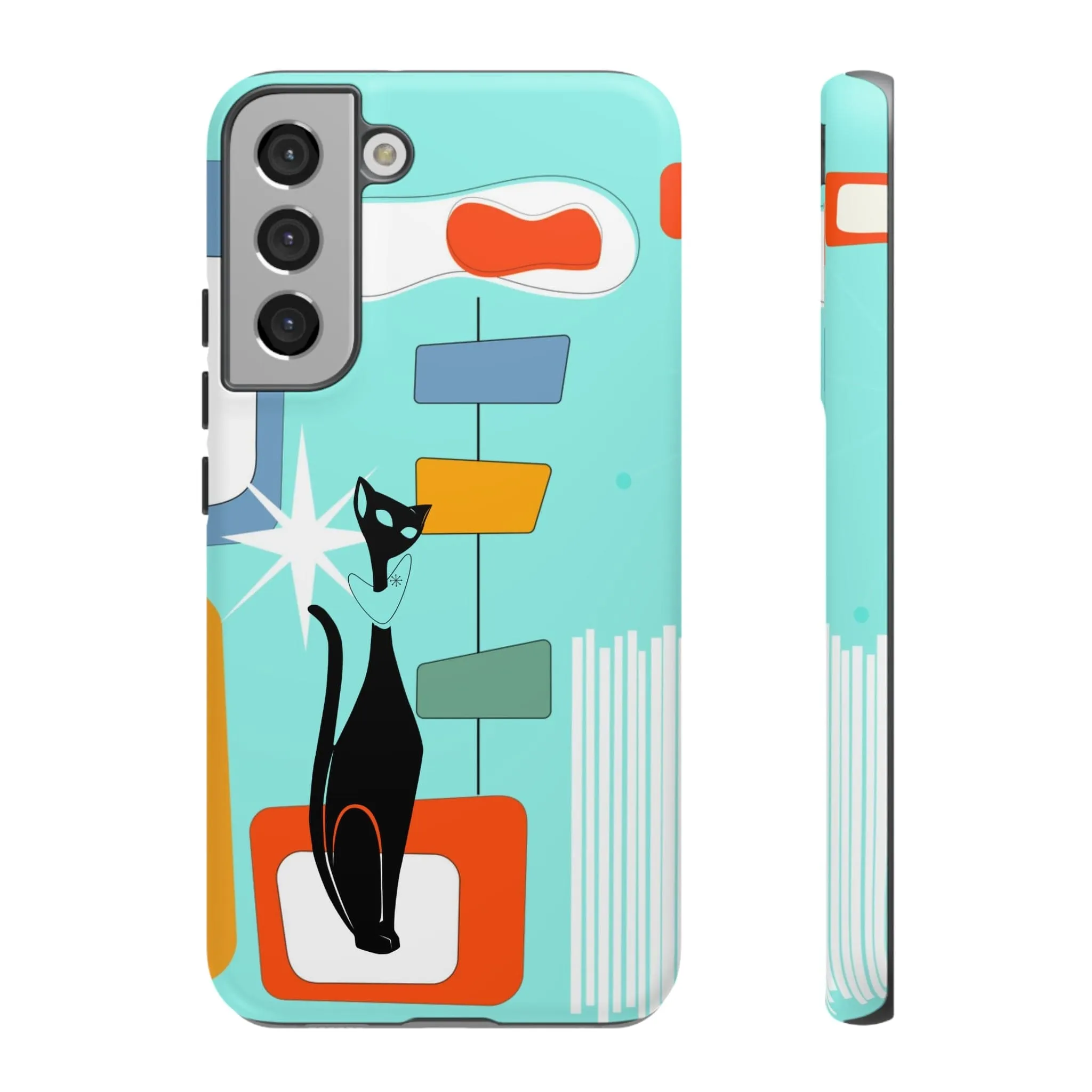 Atomic Cat, Mid Mod Aqua Blue, Geometric, Samsung, Google Pixel, Tough Cases