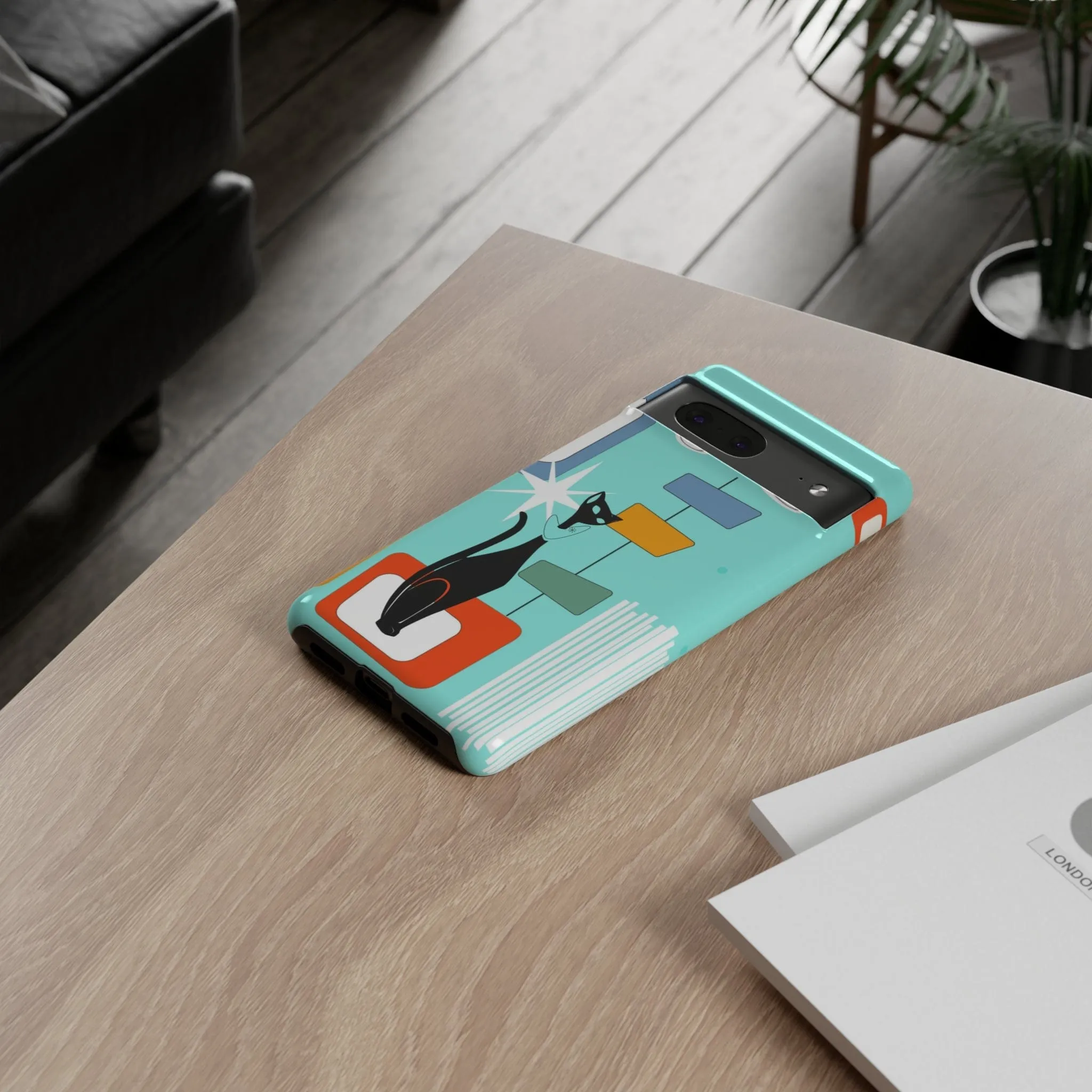 Atomic Cat, Mid Mod Aqua Blue, Geometric, Samsung, Google Pixel, Tough Cases