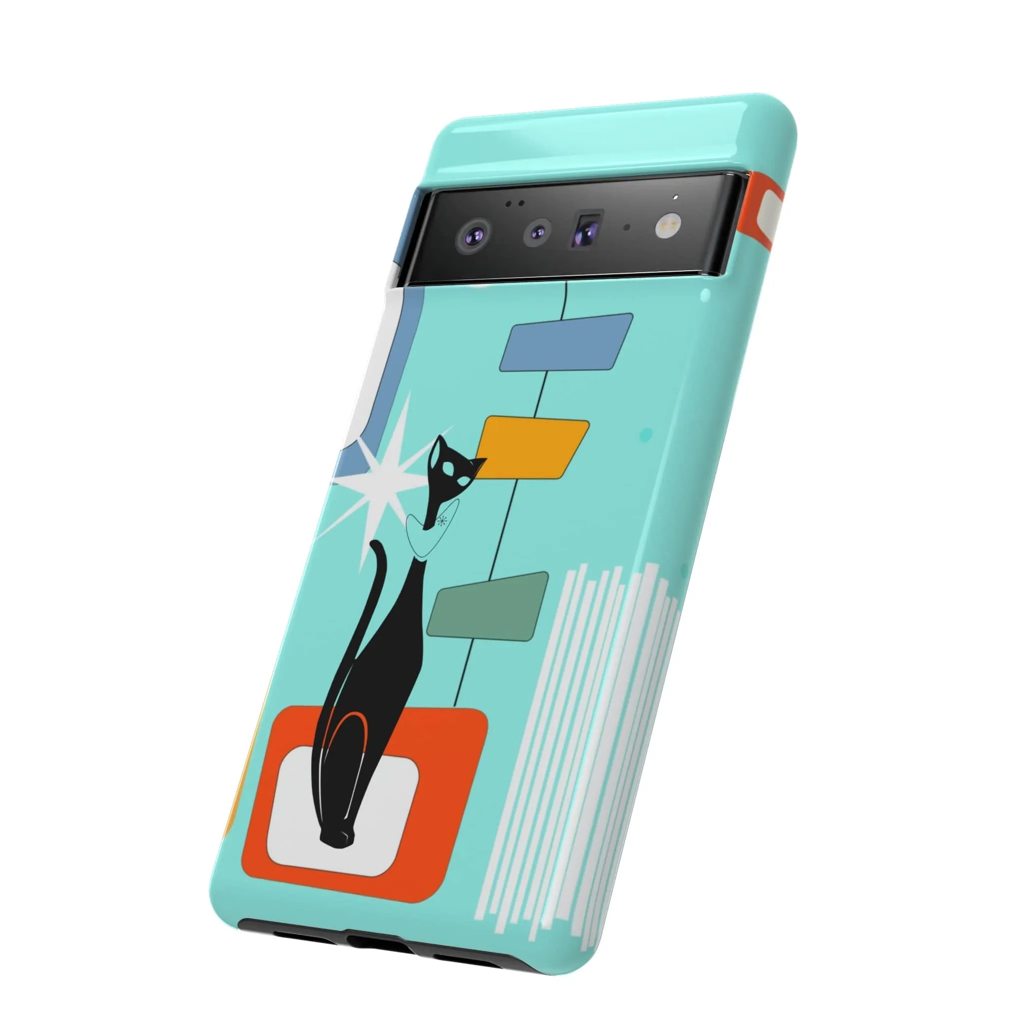 Atomic Cat, Mid Mod Aqua Blue, Geometric, Samsung, Google Pixel, Tough Cases