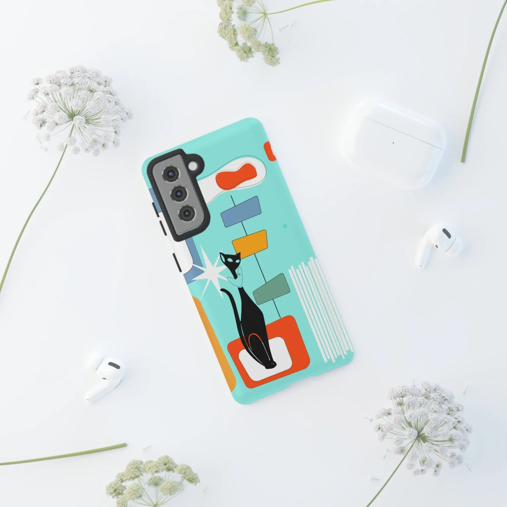 Atomic Cat, Mid Mod Aqua Blue, Geometric, Samsung, Google Pixel, Tough Cases