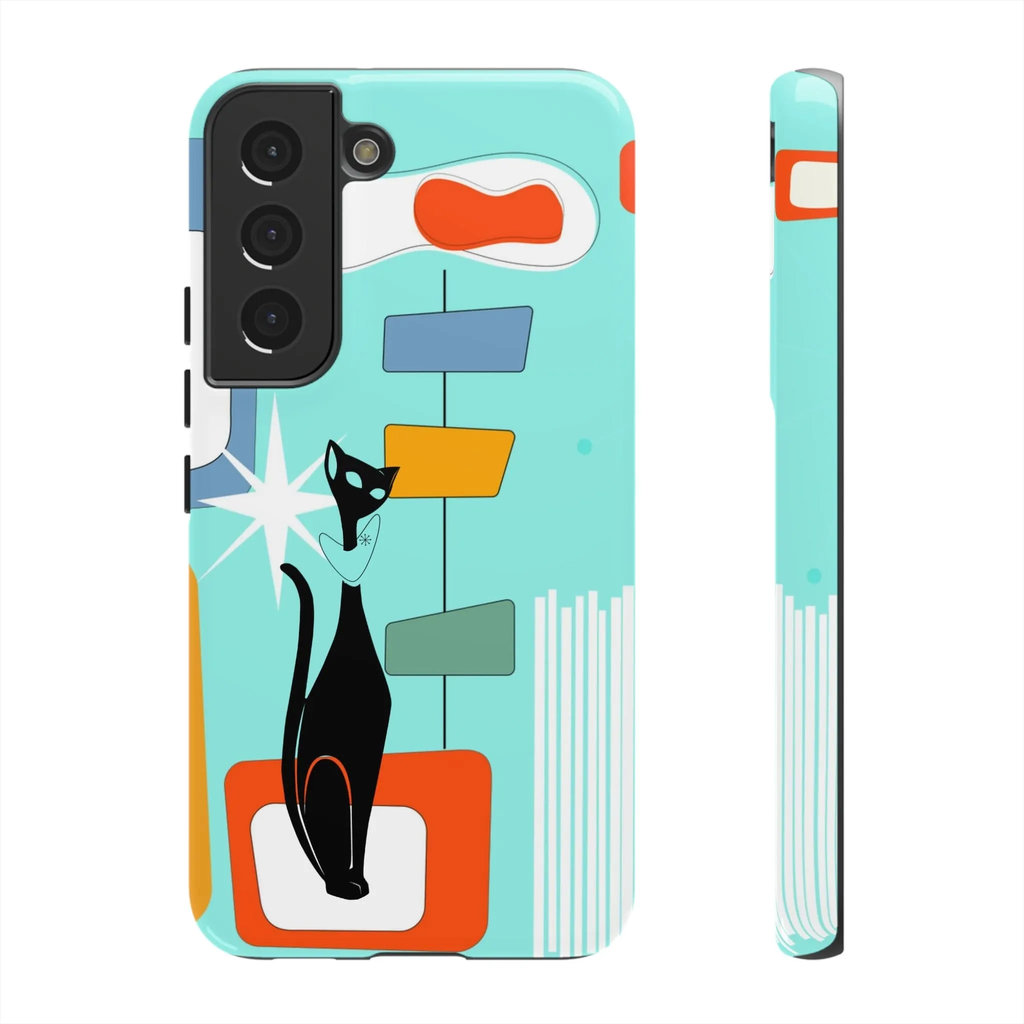 Atomic Cat, Mid Mod Aqua Blue, Geometric, Samsung, Google Pixel, Tough Cases