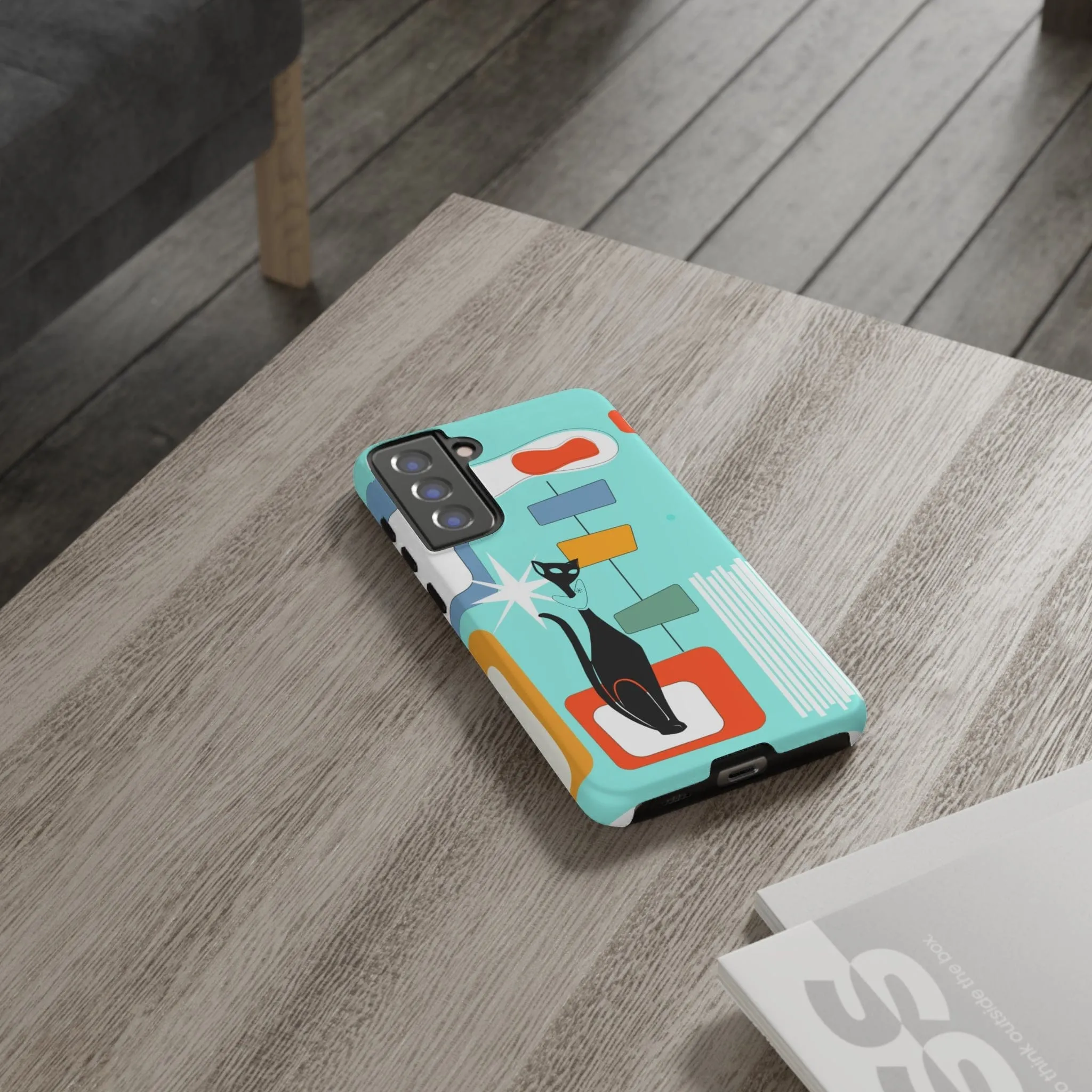 Atomic Cat, Mid Mod Aqua Blue, Geometric, Samsung, Google Pixel, Tough Cases