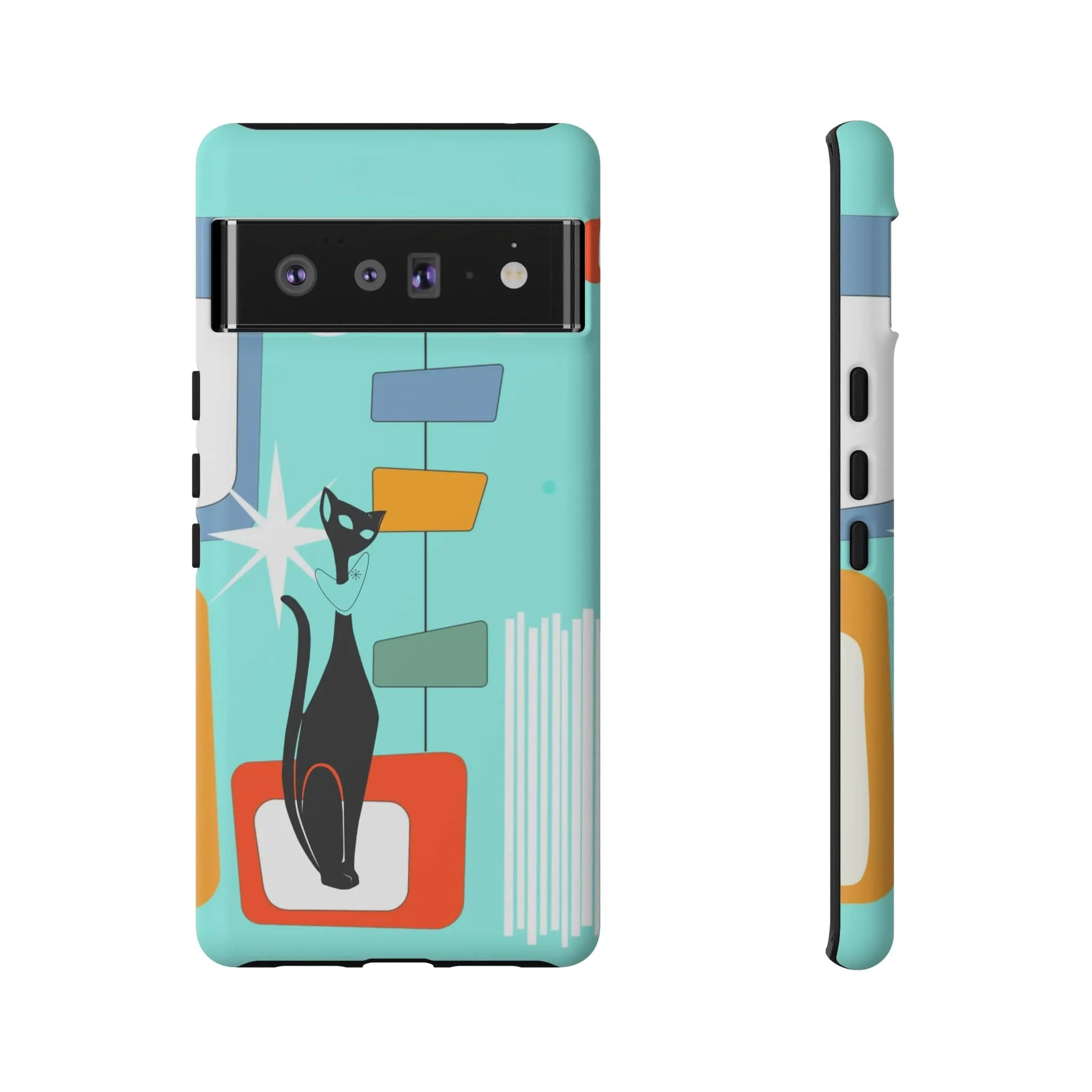 Atomic Cat, Mid Mod Aqua Blue, Geometric, Samsung, Google Pixel, Tough Cases