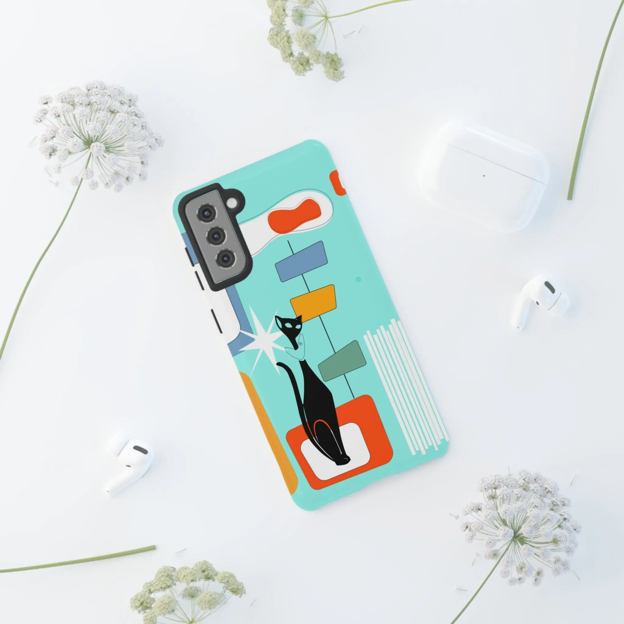Atomic Cat, Mid Mod Aqua Blue, Geometric, Samsung, Google Pixel, Tough Cases