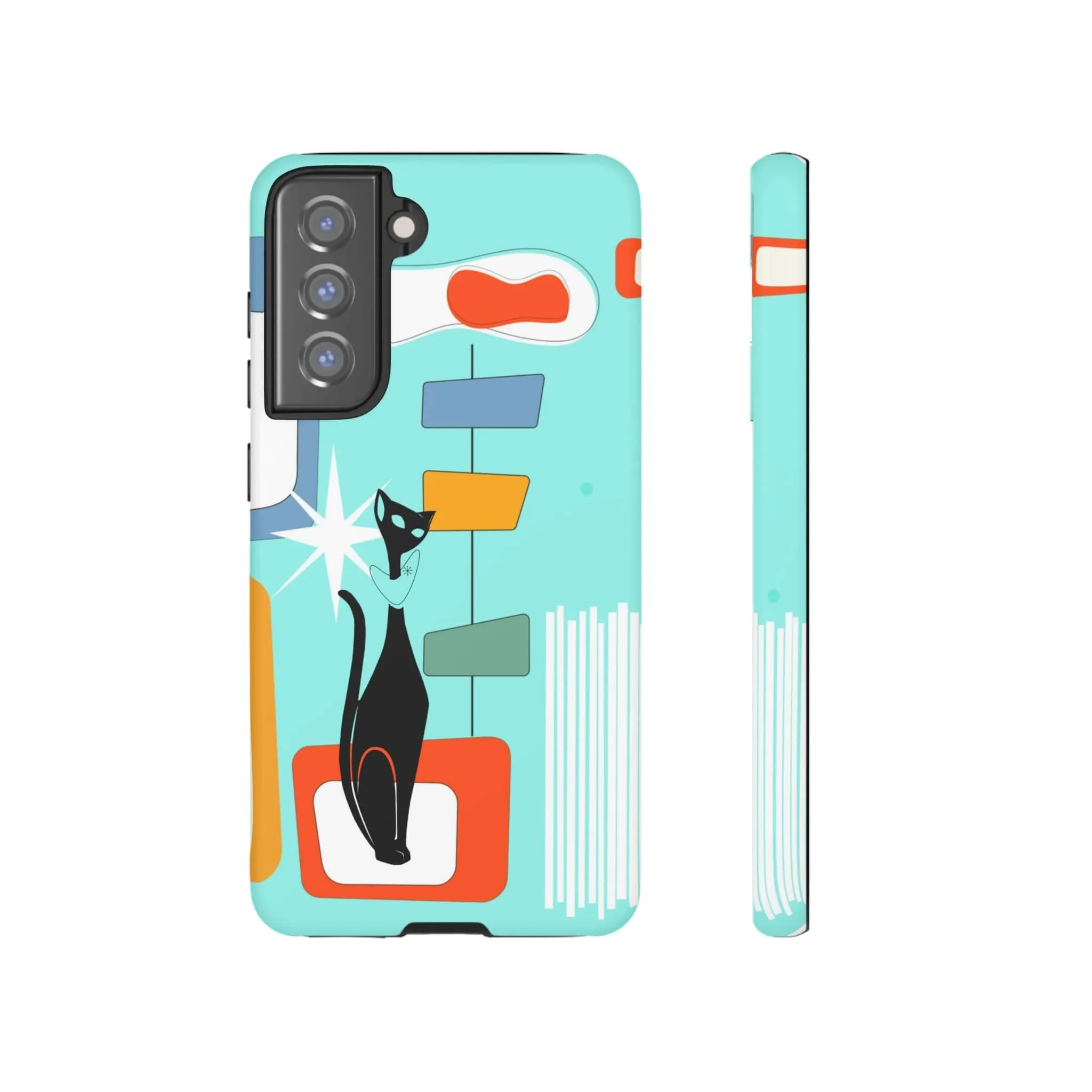 Atomic Cat, Mid Mod Aqua Blue, Geometric, Samsung, Google Pixel, Tough Cases