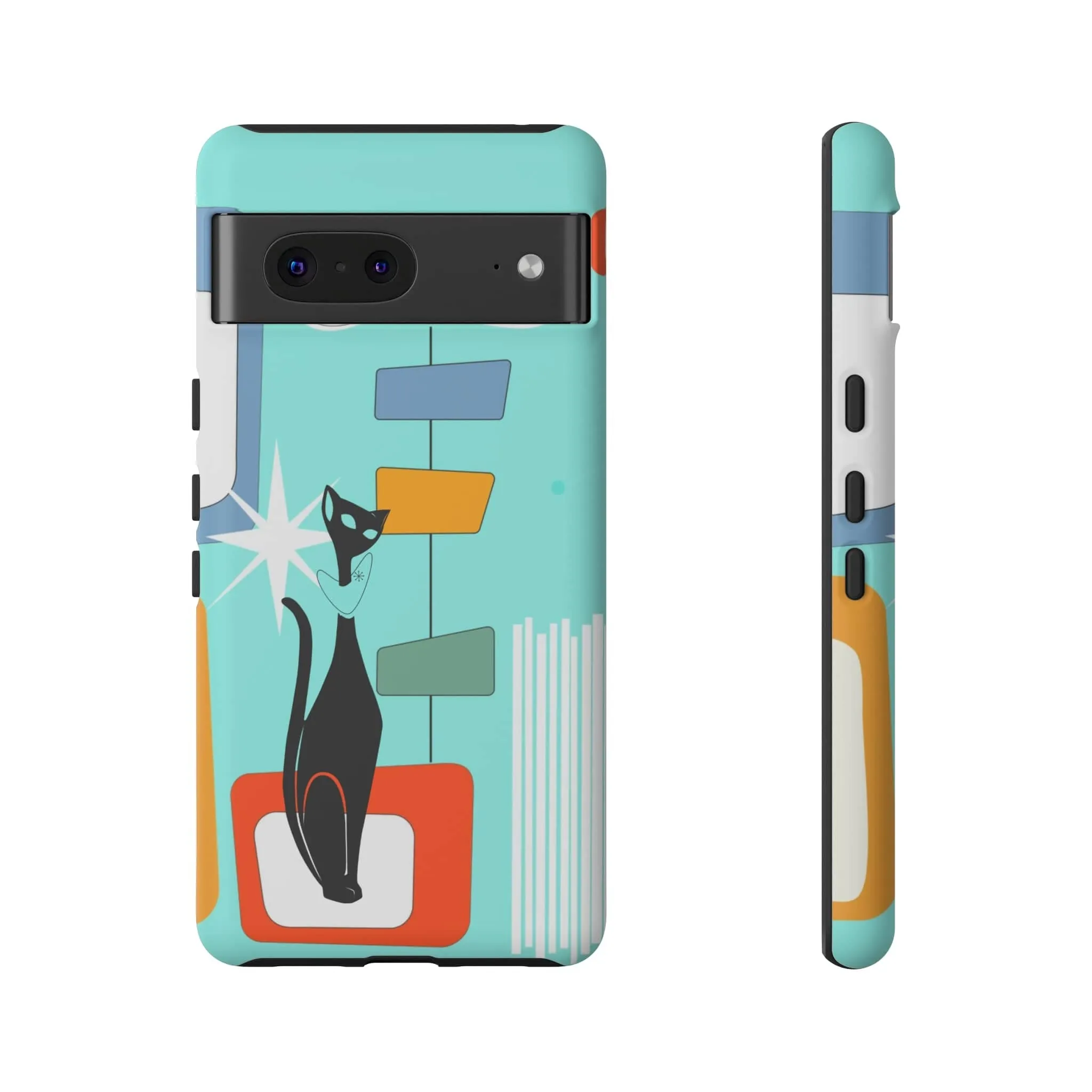 Atomic Cat, Mid Mod Aqua Blue, Geometric, Samsung, Google Pixel, Tough Cases