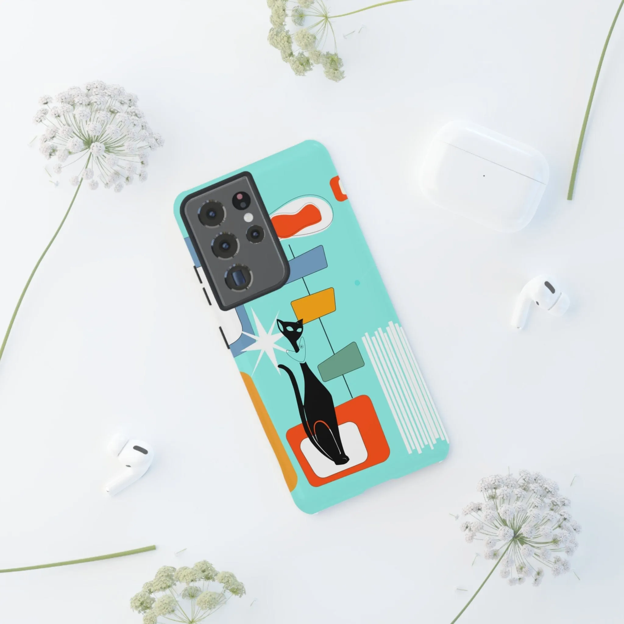 Atomic Cat, Mid Mod Aqua Blue, Geometric, Samsung, Google Pixel, Tough Cases