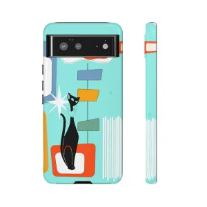 Atomic Cat, Mid Mod Aqua Blue, Geometric, Samsung, Google Pixel, Tough Cases