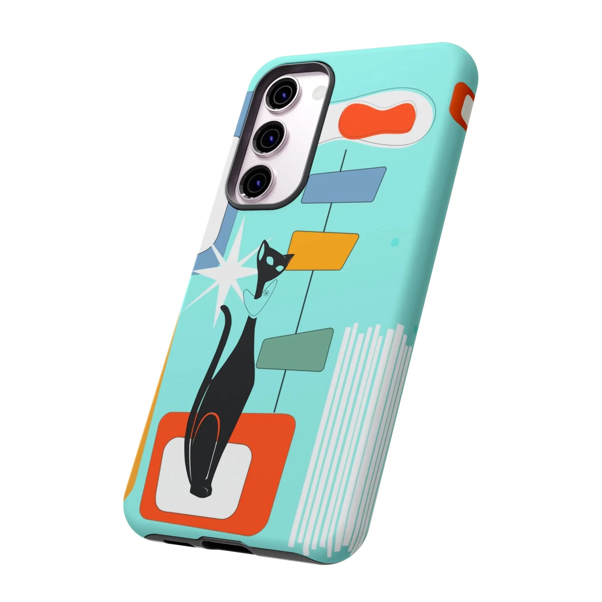 Atomic Cat, Mid Mod Aqua Blue, Geometric, Samsung, Google Pixel, Tough Cases