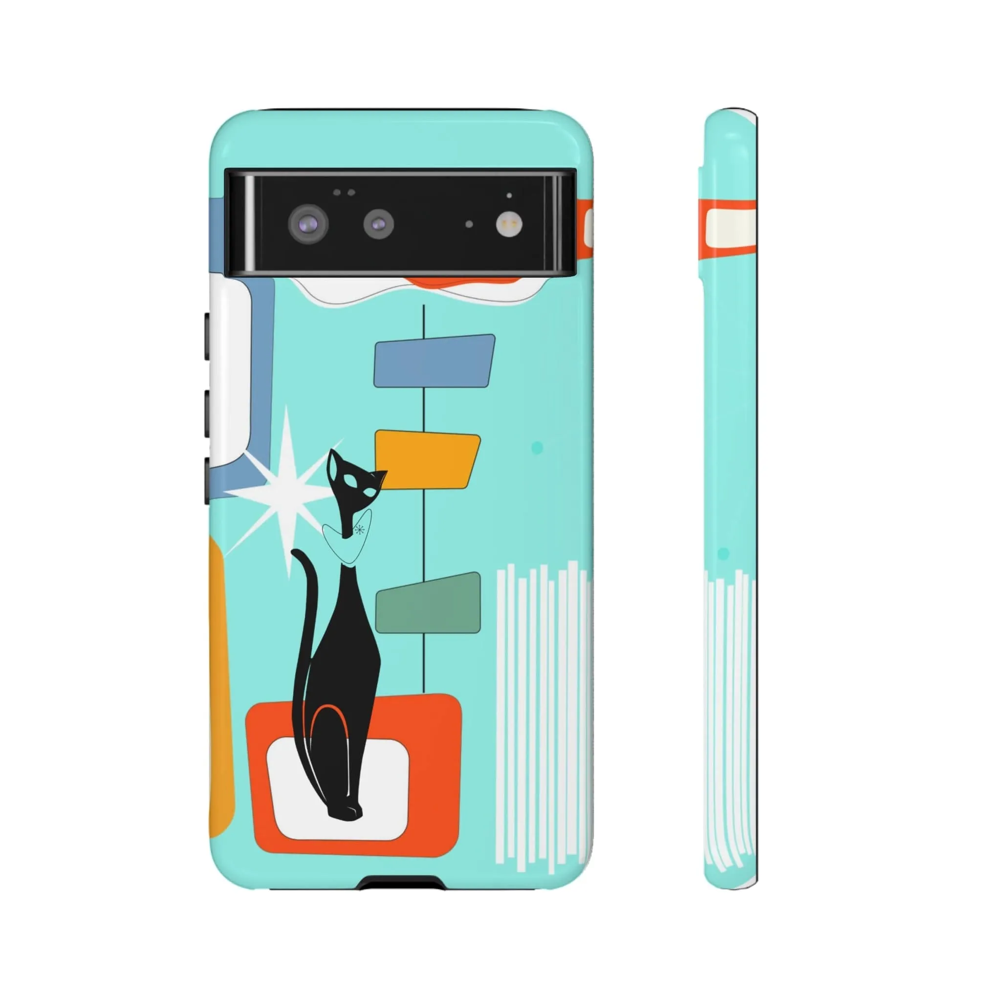 Atomic Cat, Mid Mod Aqua Blue, Geometric, Samsung, Google Pixel, Tough Cases