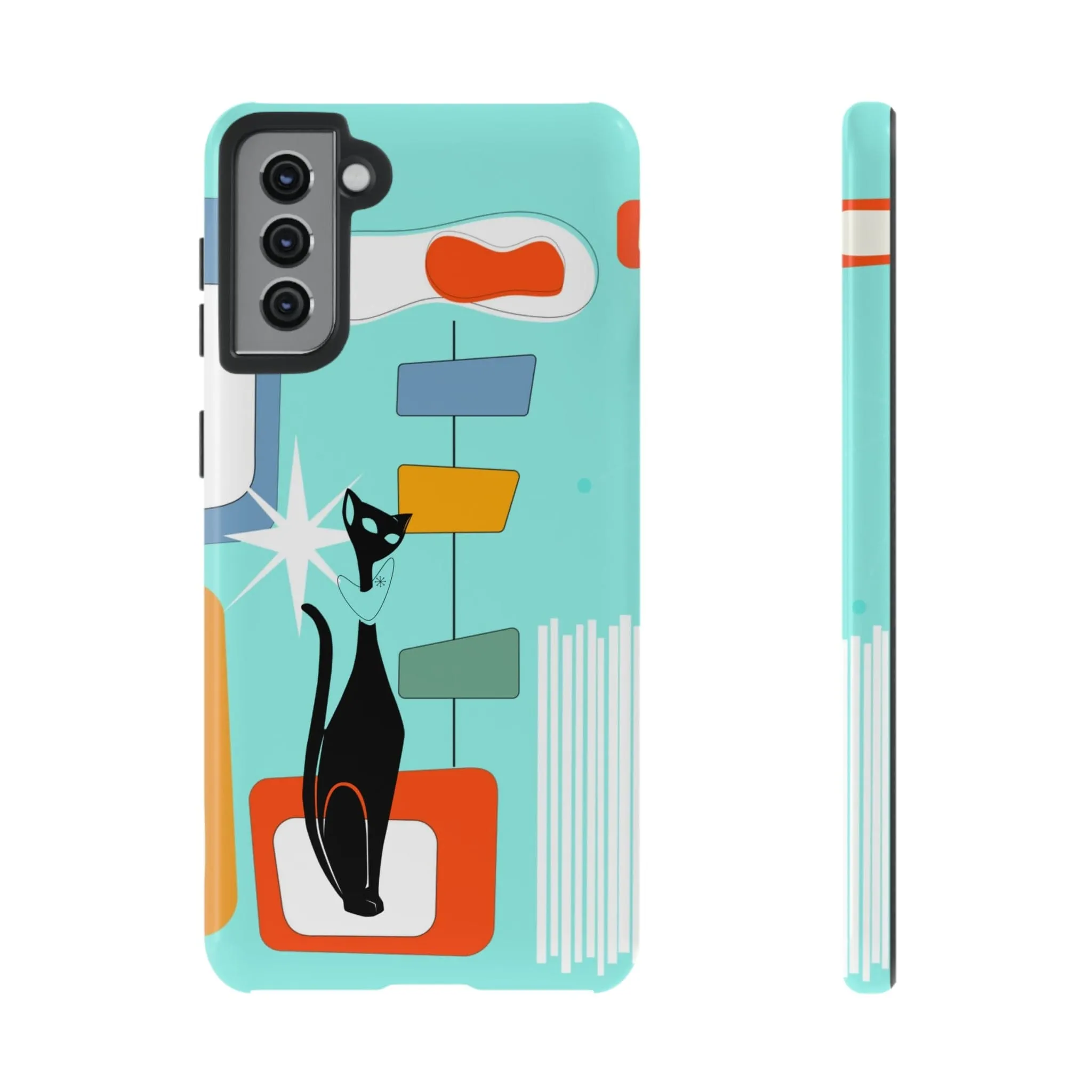 Atomic Cat, Mid Mod Aqua Blue, Geometric, Samsung, Google Pixel, Tough Cases