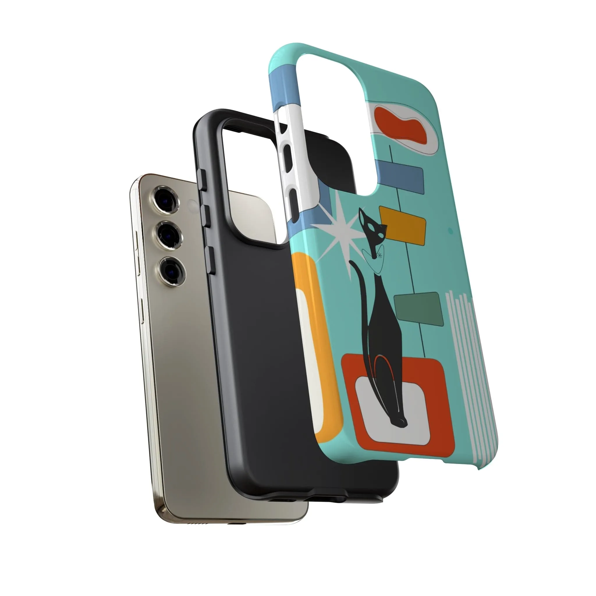 Atomic Cat, Mid Mod Aqua Blue, Geometric, Samsung, Google Pixel, Tough Cases