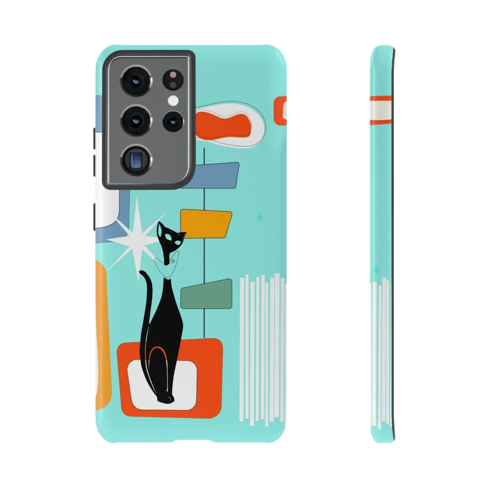Atomic Cat, Mid Mod Aqua Blue, Geometric, Samsung, Google Pixel, Tough Cases