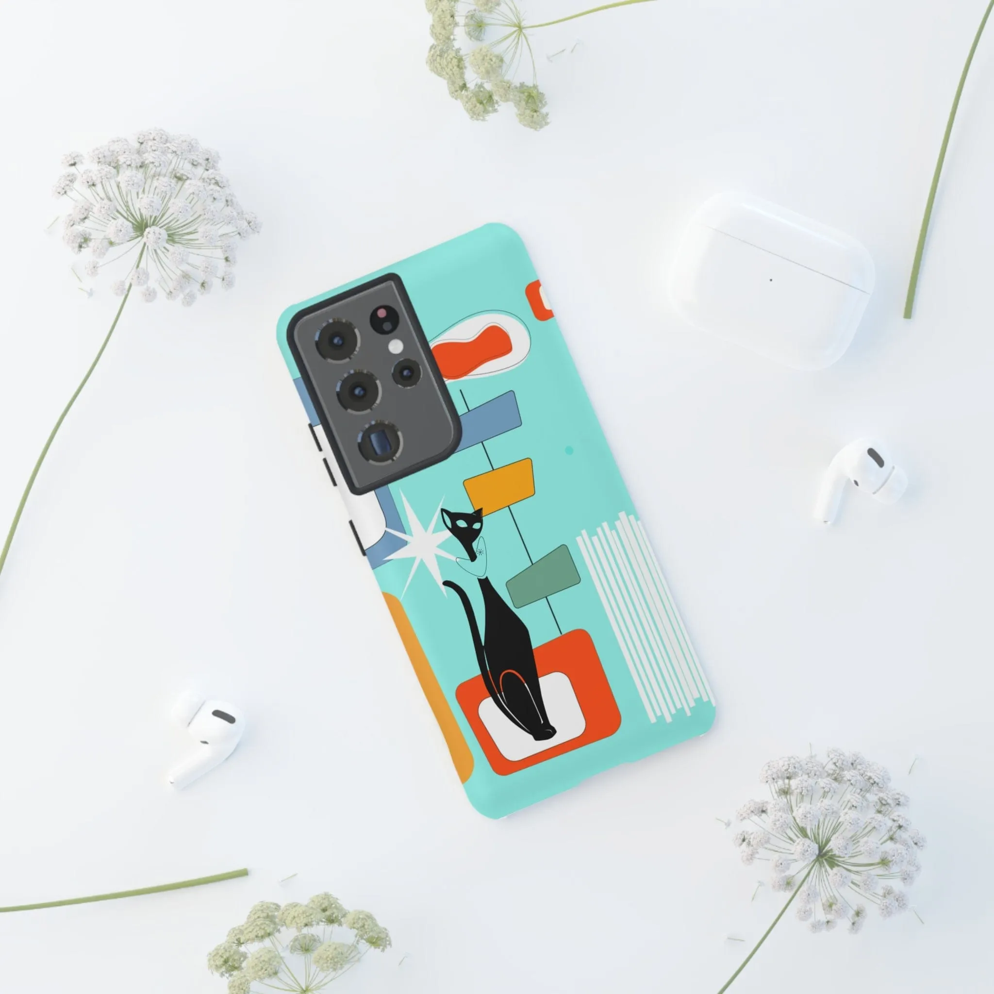 Atomic Cat, Mid Mod Aqua Blue, Geometric, Samsung, Google Pixel, Tough Cases