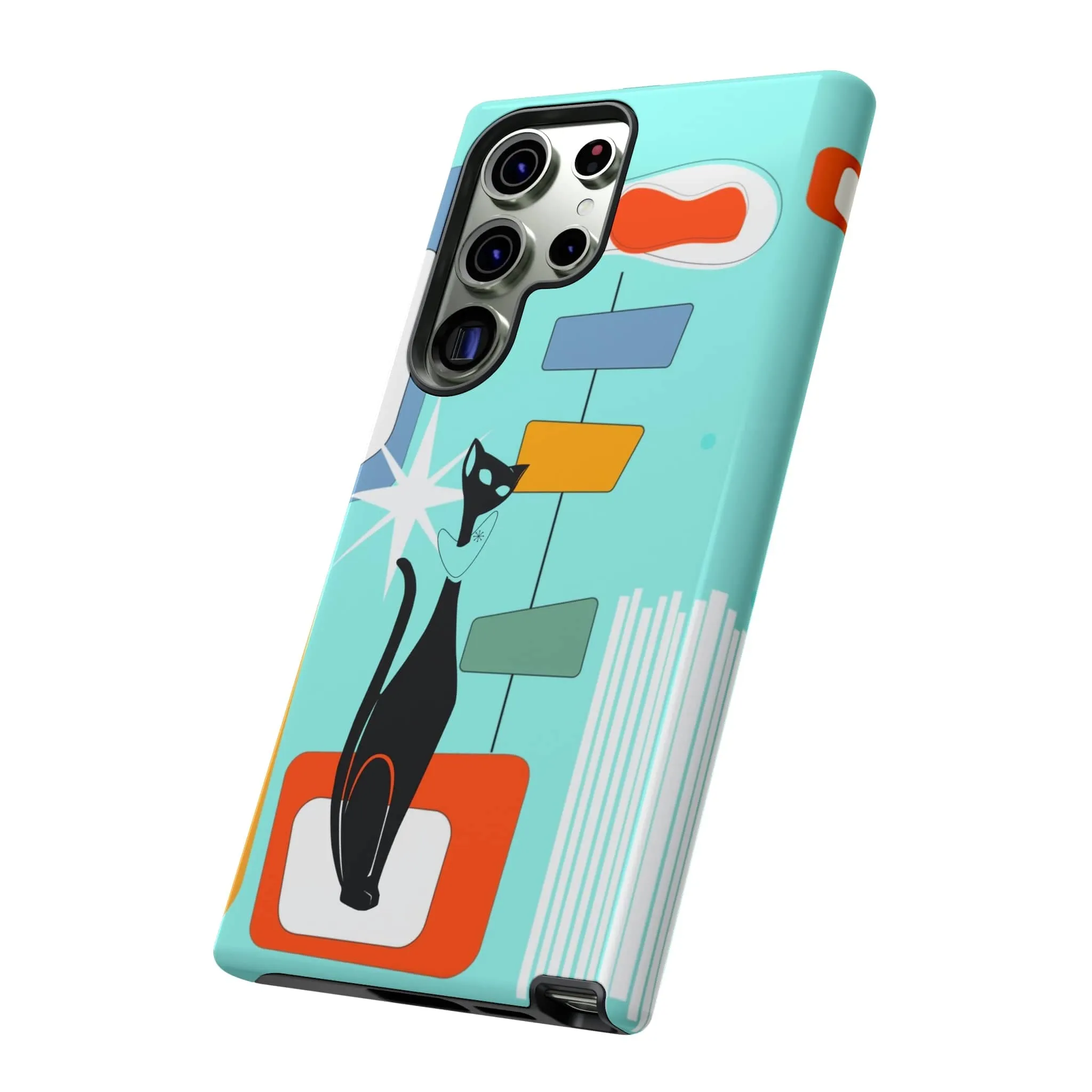 Atomic Cat, Mid Mod Aqua Blue, Geometric, Samsung, Google Pixel, Tough Cases