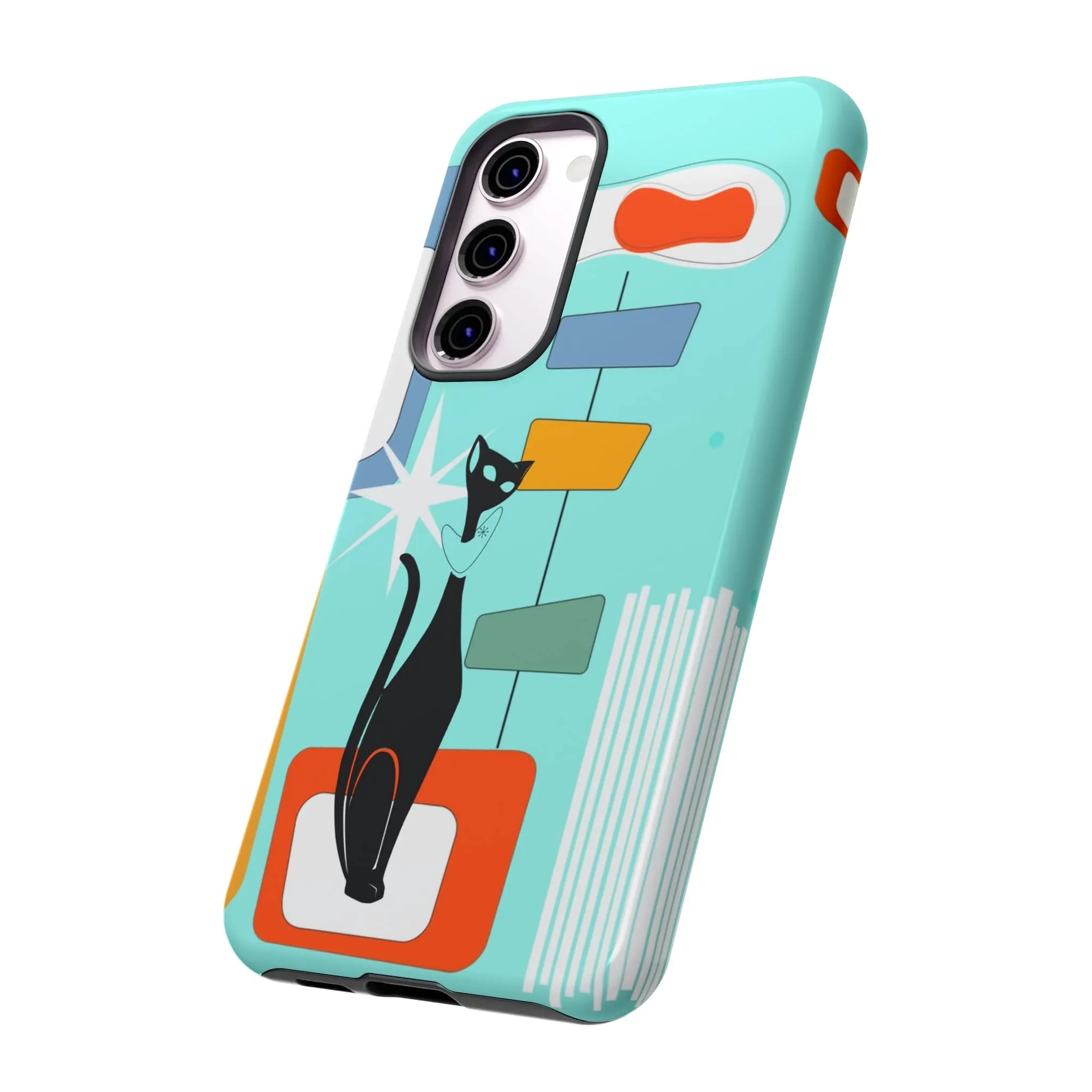 Atomic Cat, Mid Mod Aqua Blue, Geometric, Samsung, Google Pixel, Tough Cases