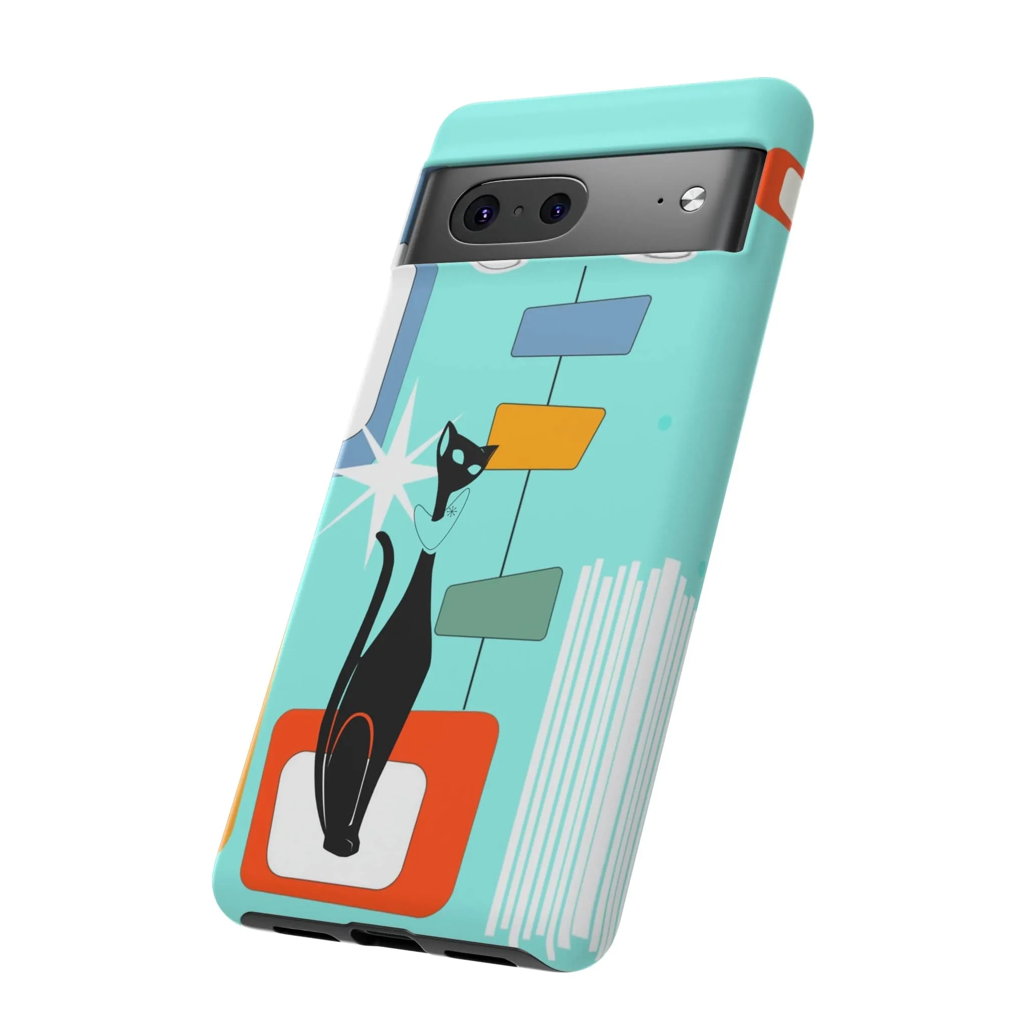 Atomic Cat, Mid Mod Aqua Blue, Geometric, Samsung, Google Pixel, Tough Cases