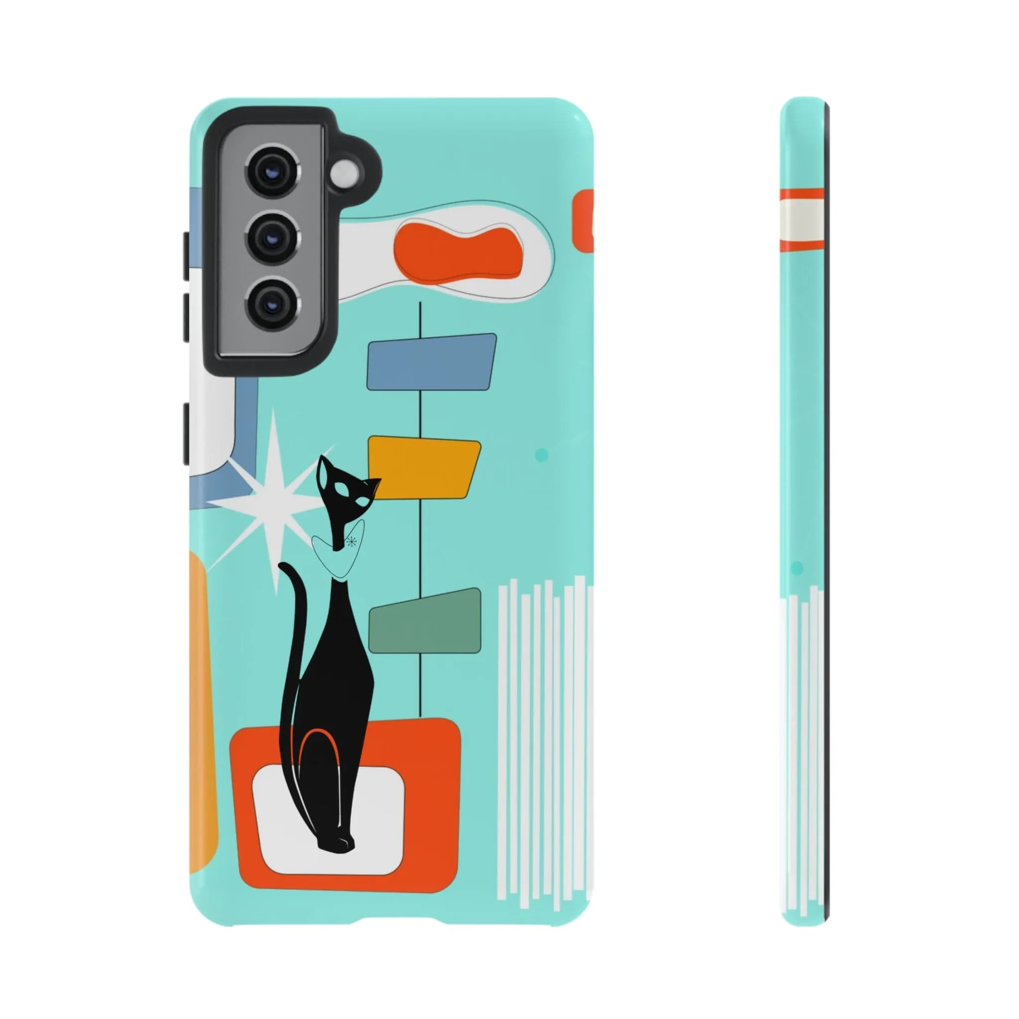 Atomic Cat, Mid Mod Aqua Blue, Geometric, Samsung, Google Pixel, Tough Cases