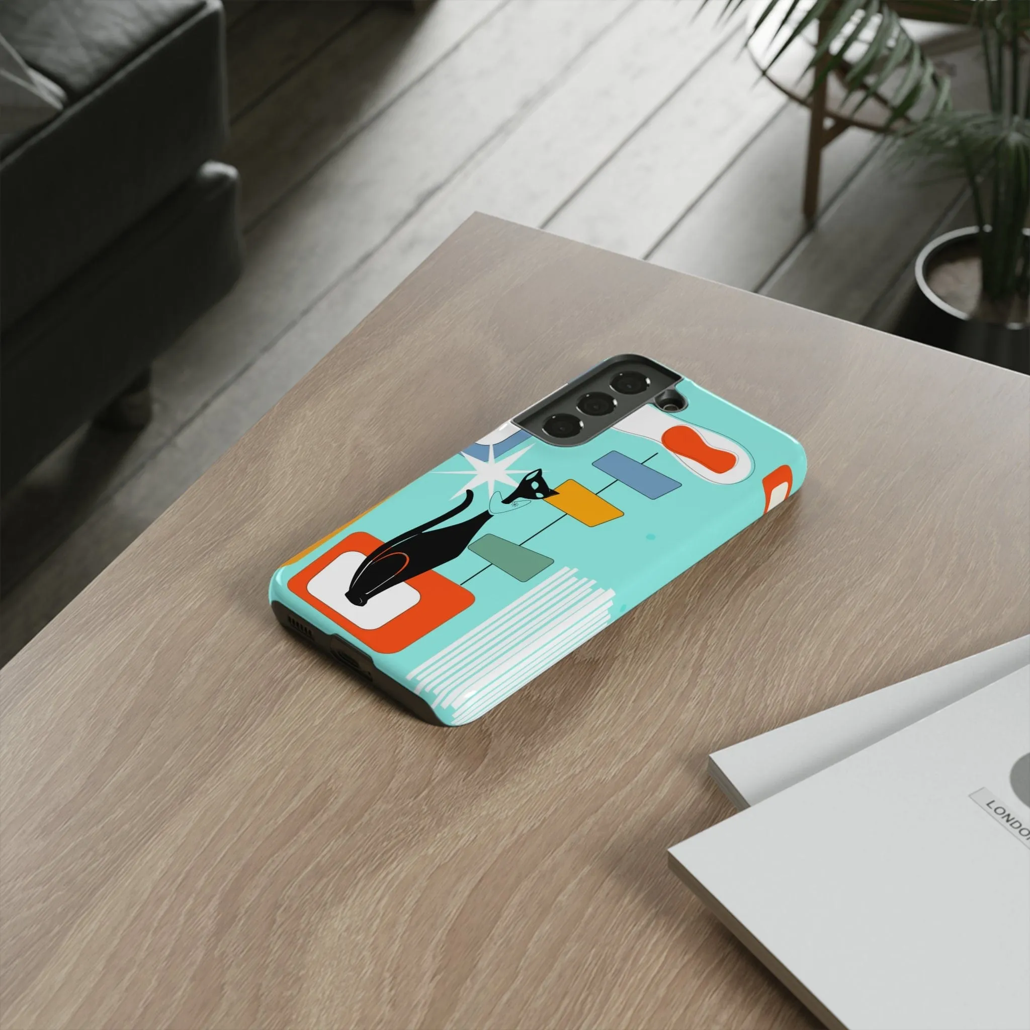 Atomic Cat, Mid Mod Aqua Blue, Geometric, Samsung, Google Pixel, Tough Cases