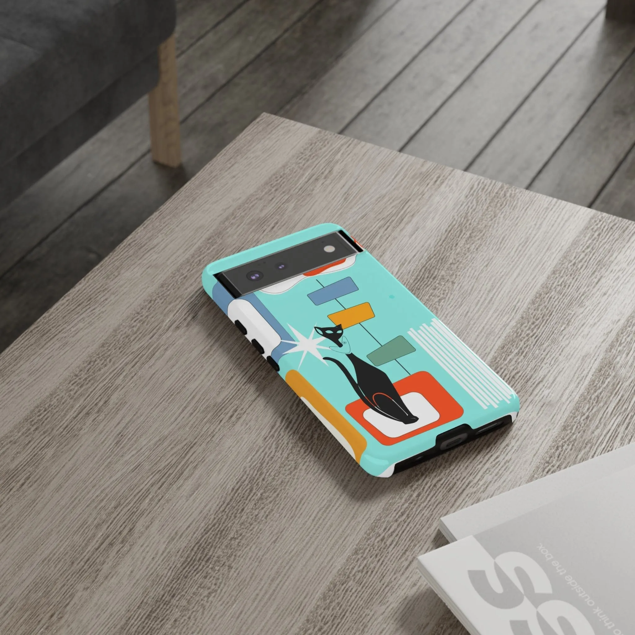 Atomic Cat, Mid Mod Aqua Blue, Geometric, Samsung, Google Pixel, Tough Cases