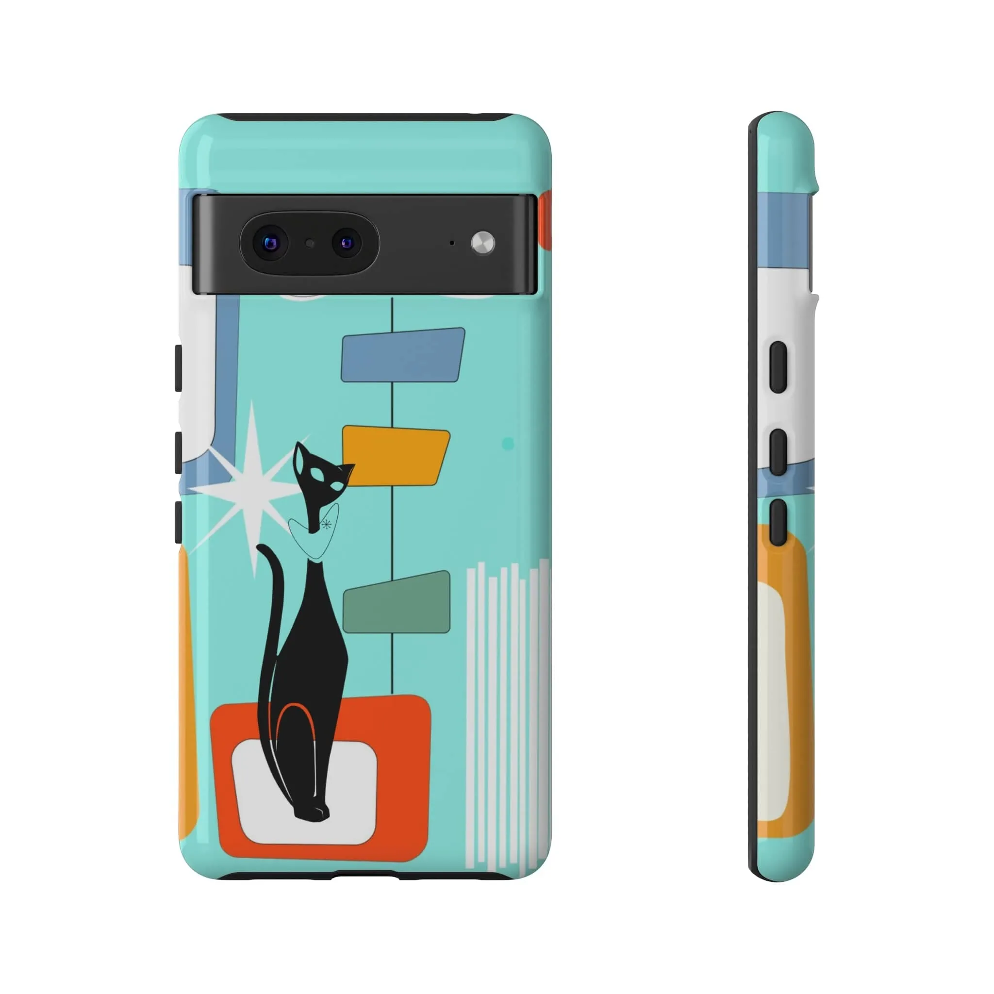 Atomic Cat, Mid Mod Aqua Blue, Geometric, Samsung, Google Pixel, Tough Cases