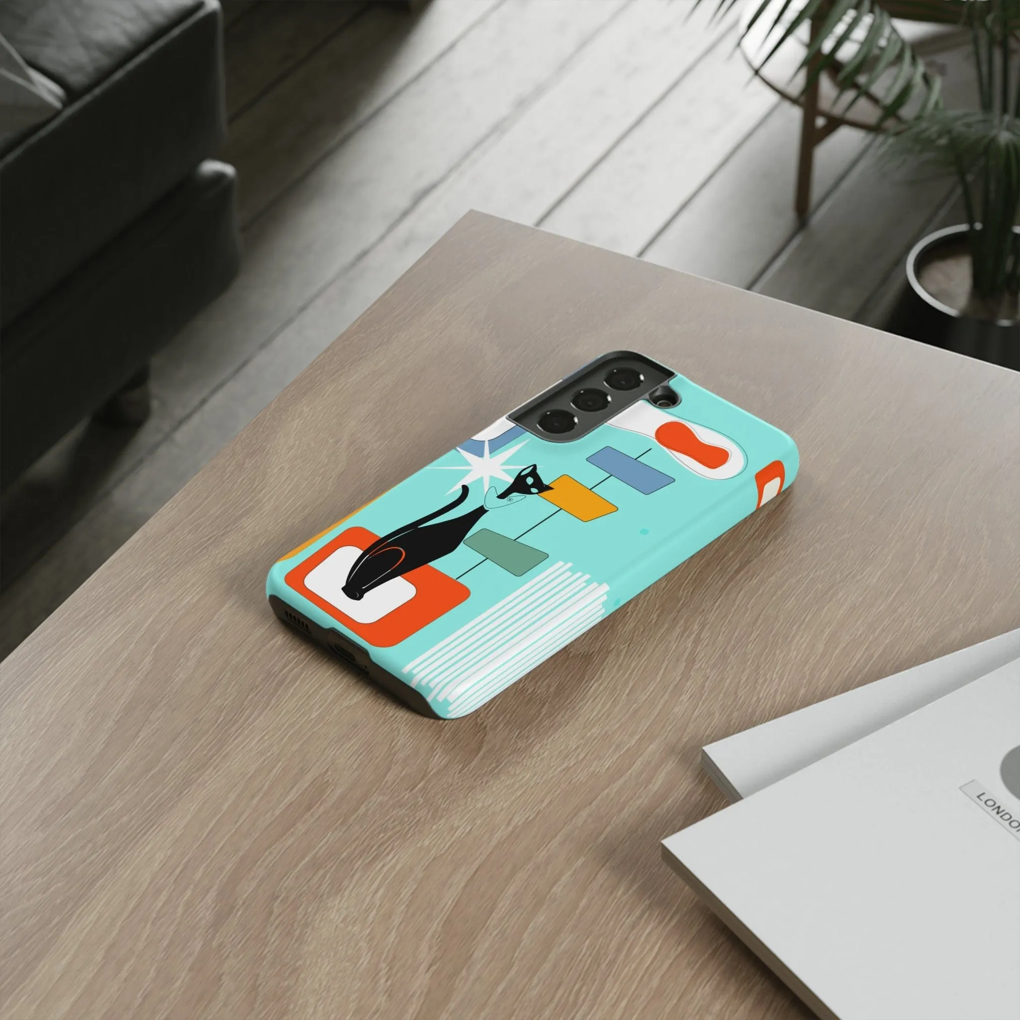 Atomic Cat, Mid Mod Aqua Blue, Geometric, Samsung, Google Pixel, Tough Cases
