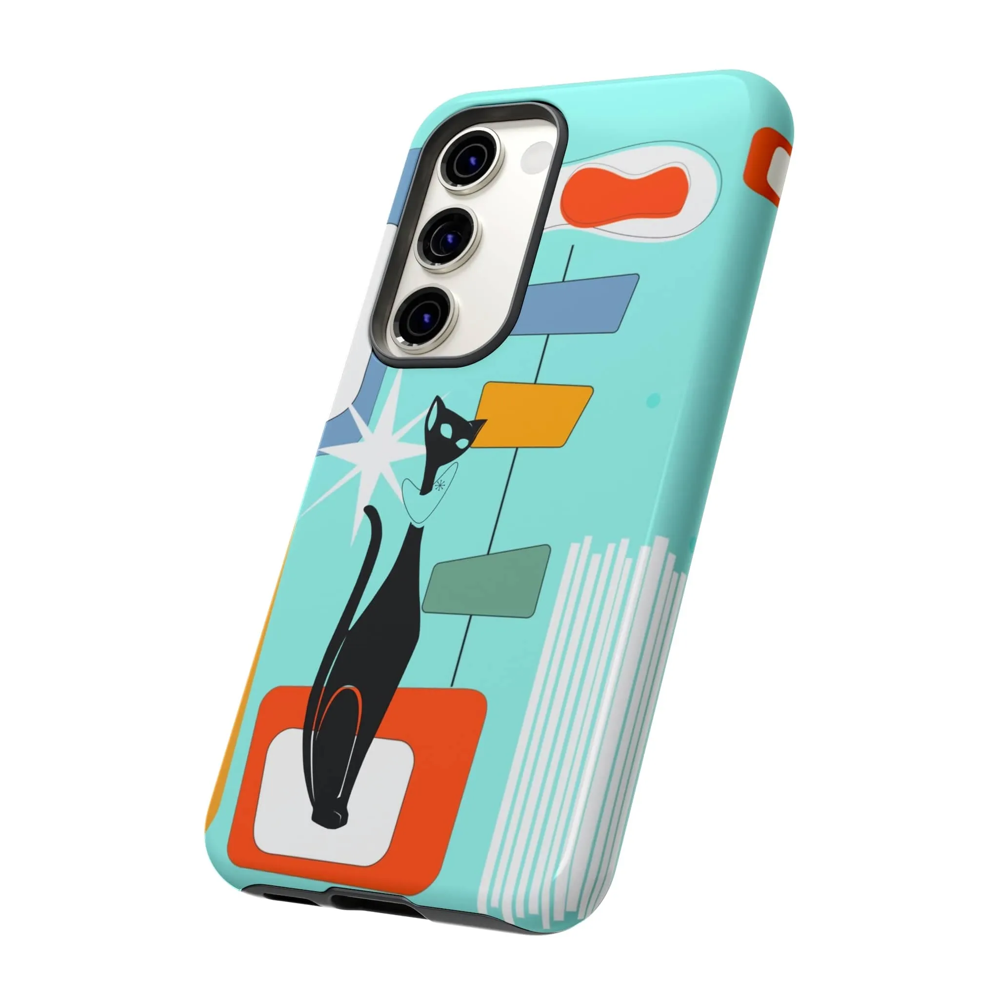 Atomic Cat, Mid Mod Aqua Blue, Geometric, Samsung, Google Pixel, Tough Cases
