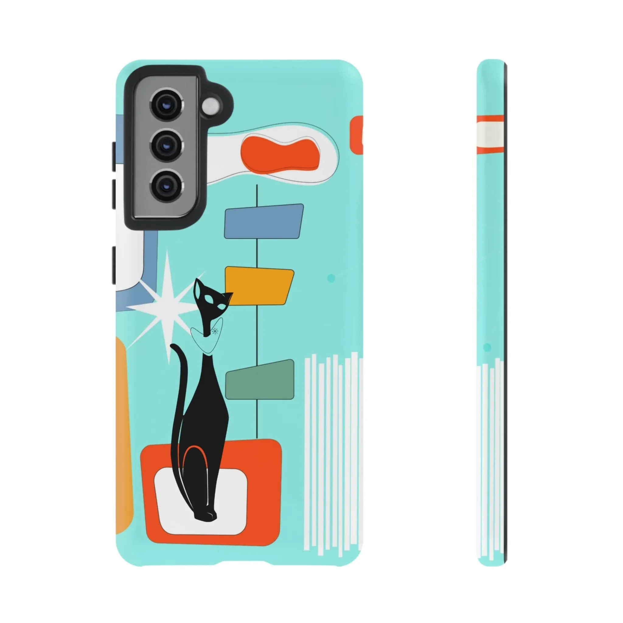 Atomic Cat, Mid Mod Aqua Blue, Geometric, Samsung, Google Pixel, Tough Cases