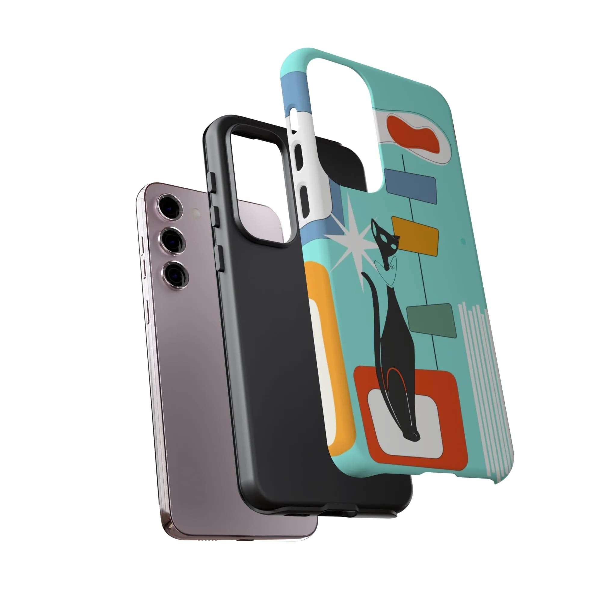 Atomic Cat, Mid Mod Aqua Blue, Geometric, Samsung, Google Pixel, Tough Cases