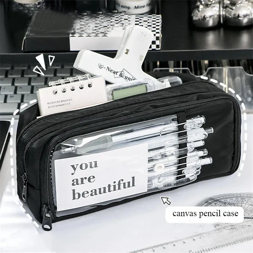 binfenxie Pencil Case Transparent Pen Bags Layers Big Stationery Box Material Escolar School Items Estuche De Lápices Piórnik Cute Things