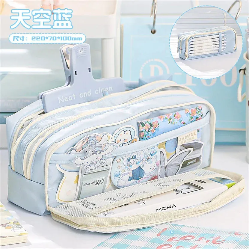 binfenxie Pencil Case Transparent Pen Bags Layers Big Stationery Box Material Escolar School Items Estuche De Lápices Piórnik Cute Things